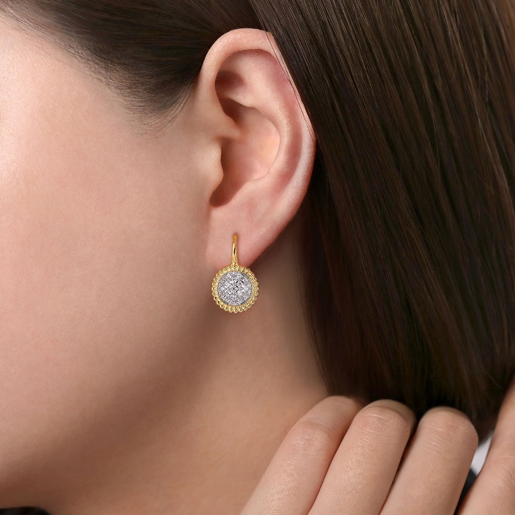 14K Yellow Gold Diamond Pave Bujukan Drop Earrings