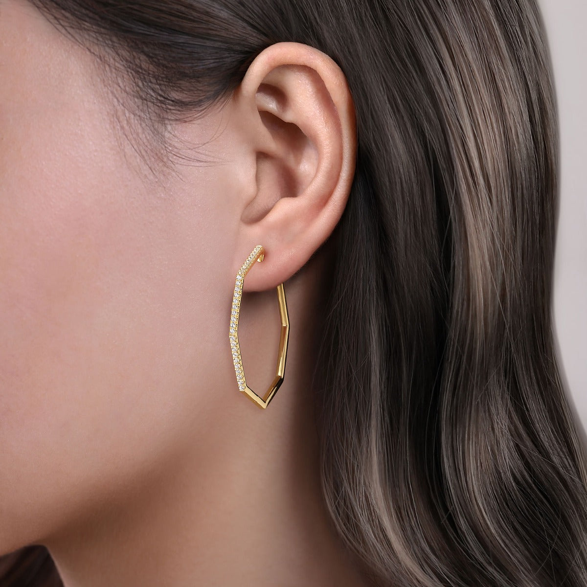 14K Yellow Gold 40mm Diamond Classic Hoop Earrings