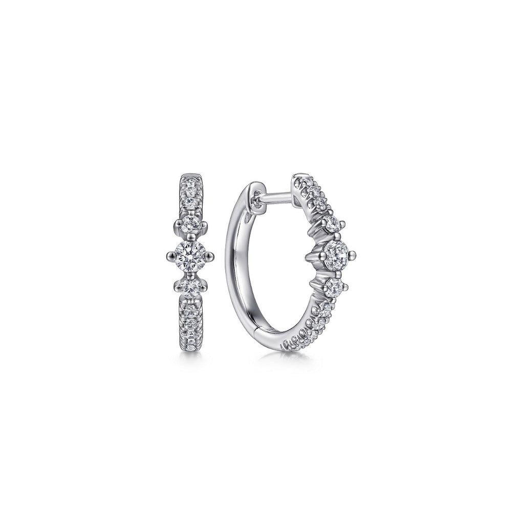 14K White Gold Diamond Huggie Earrings