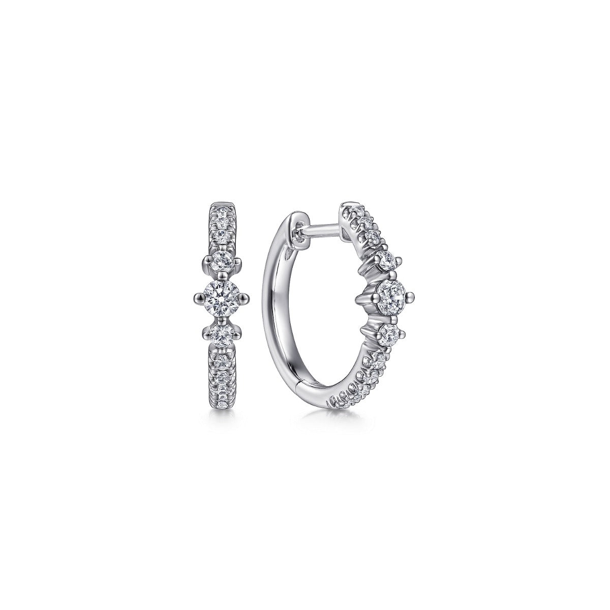 14K White Gold Diamond Huggie Earrings