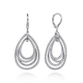 925 Sterling Silver Multi Row Open Teardrop Leverback Earrings