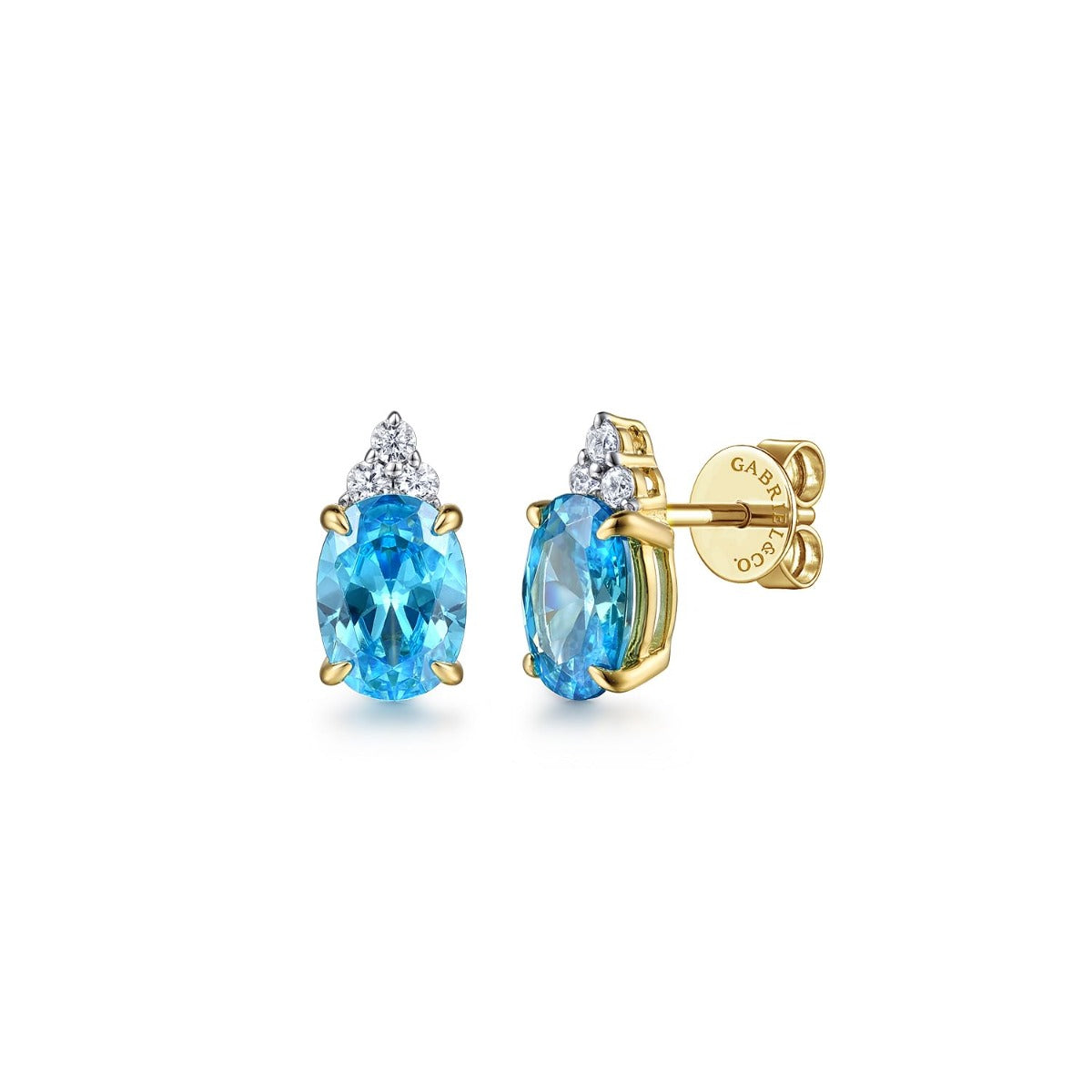 14K Yellow Gold Diamond And Swiss Blue Topaz Stud Earrings