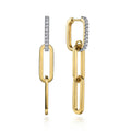 14K Yellow Gold Diamond Link Hollow Chain Drop Earrings
