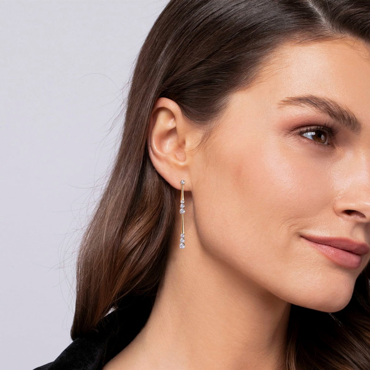 14K Yellow Gold Linear Graduated Diamond Station Drop Earrings in size 45mm