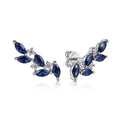 14K White Gold Diamond and Blue Sapphire Olive Branch Climber Earrings