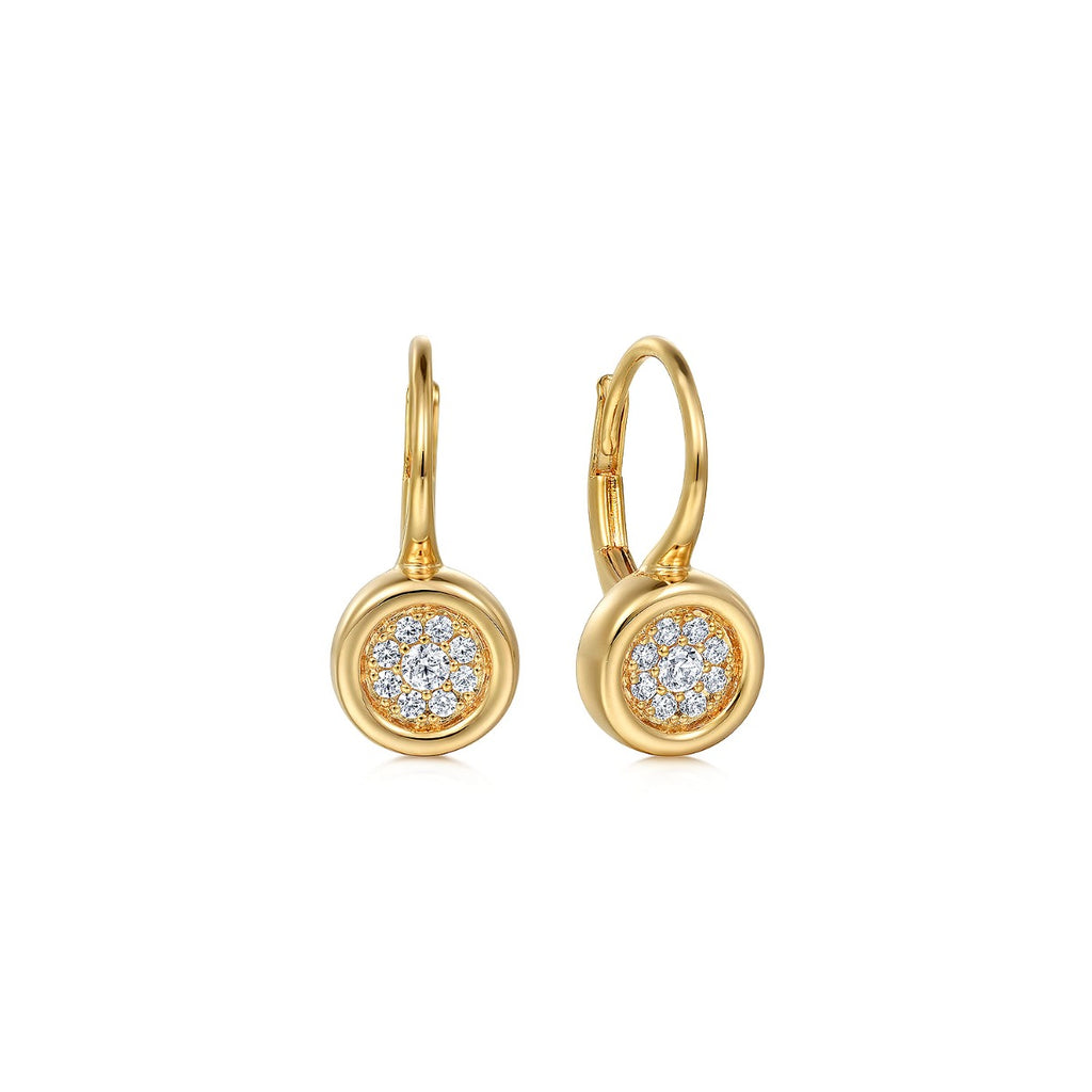 14K Yellow Gold Cluster Diamond Lever Back Earrings