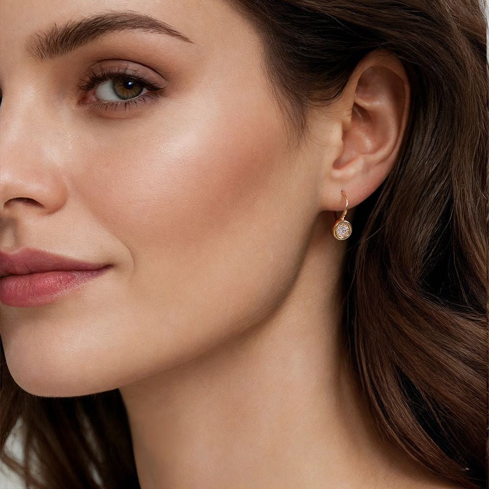 14K Yellow Gold Cluster Diamond Lever Back Earrings