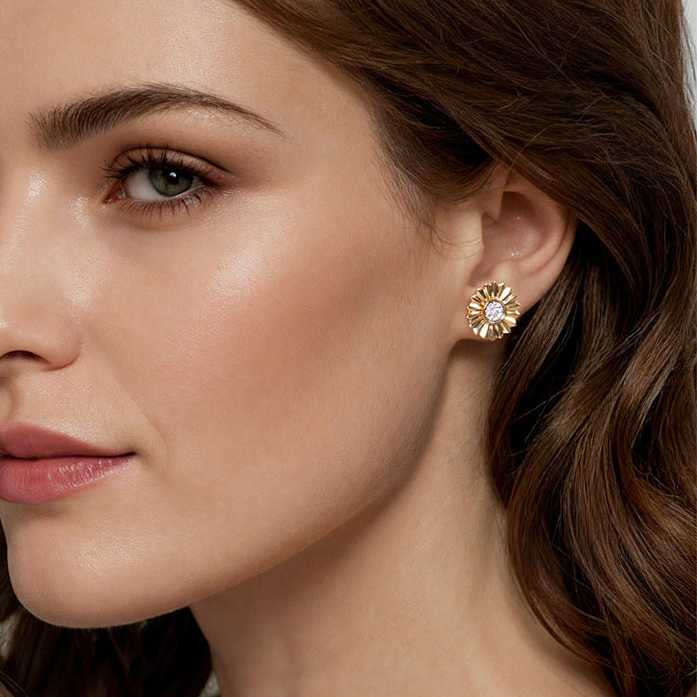 14K White and Yellow Gold Diamond Cut Stud Earrings