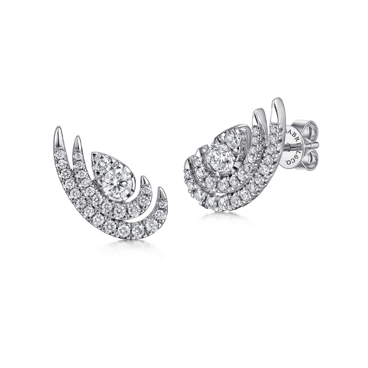 14K White Gold Diamond Swirl Ear Climber Earrings