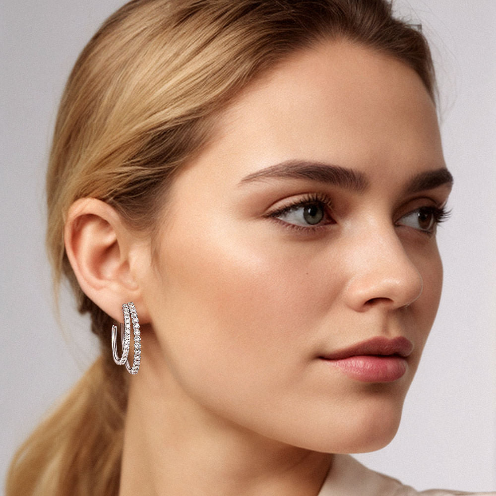 14K White Gold Diamond Intricate Hoop Earrings in size 30mm