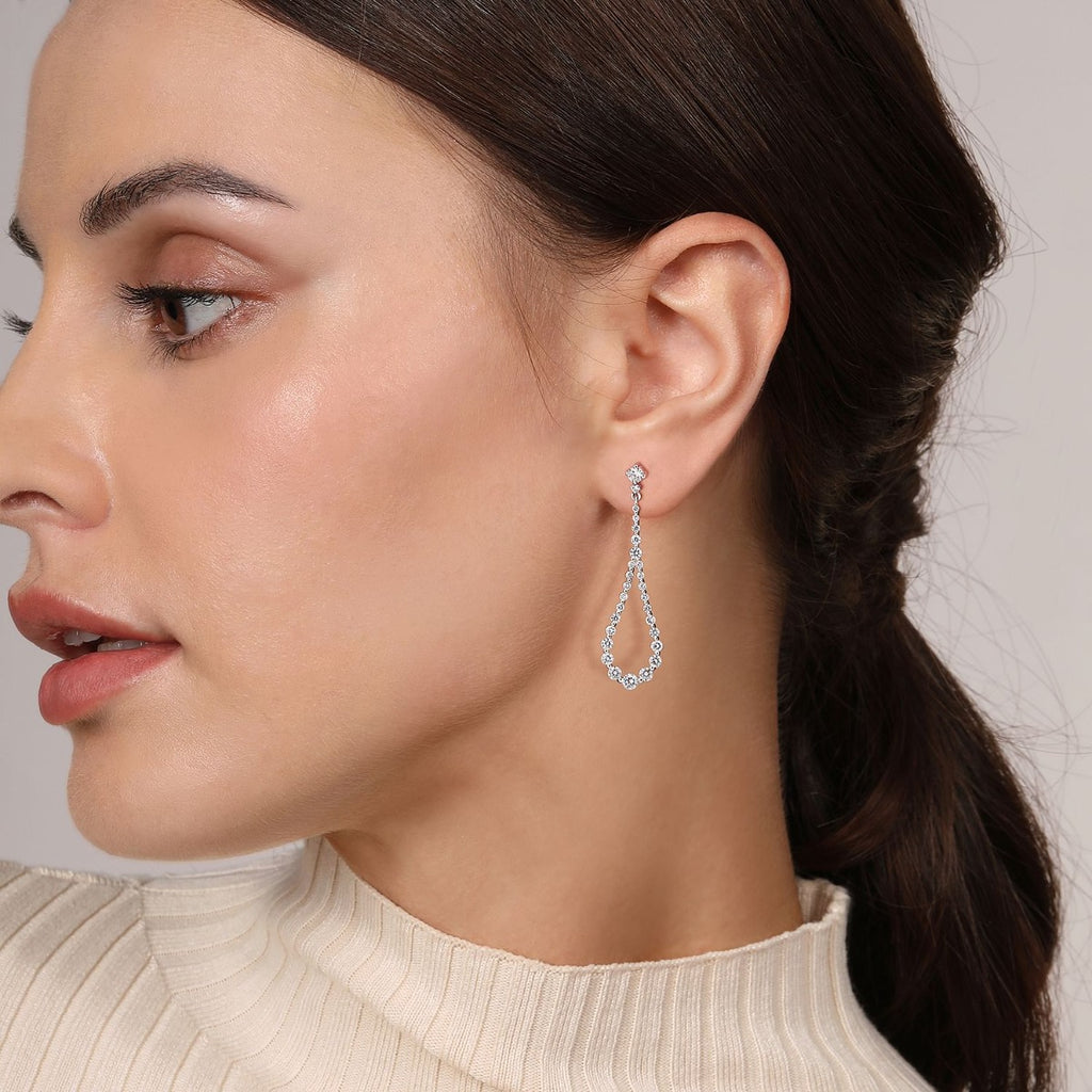 14K White Gold Diamond Stud Drop Earrings