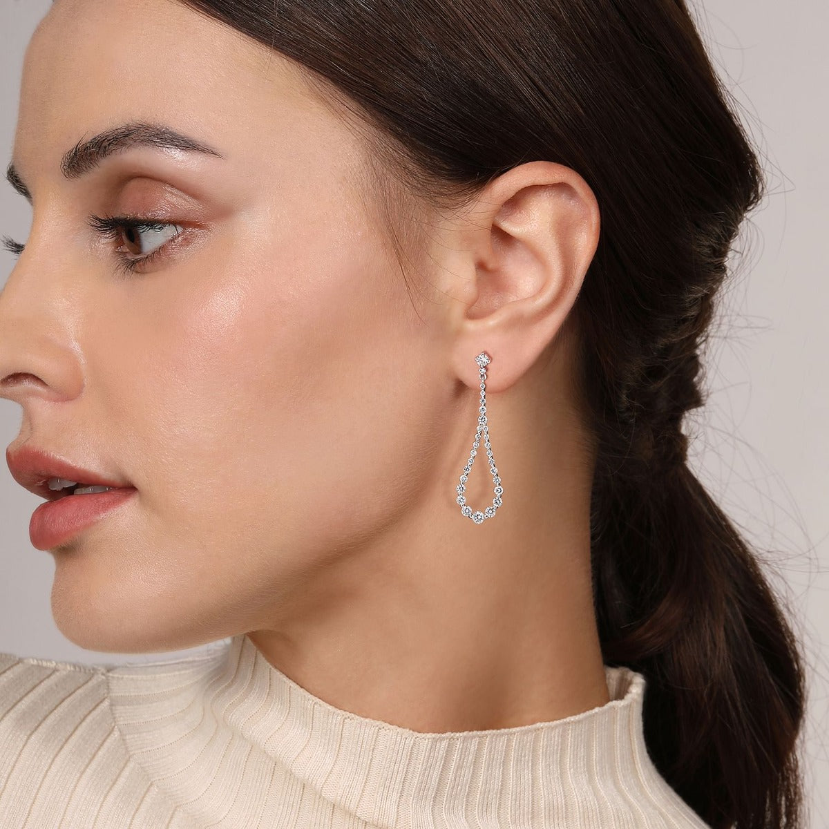 14K White Gold Diamond Stud Drop Earrings