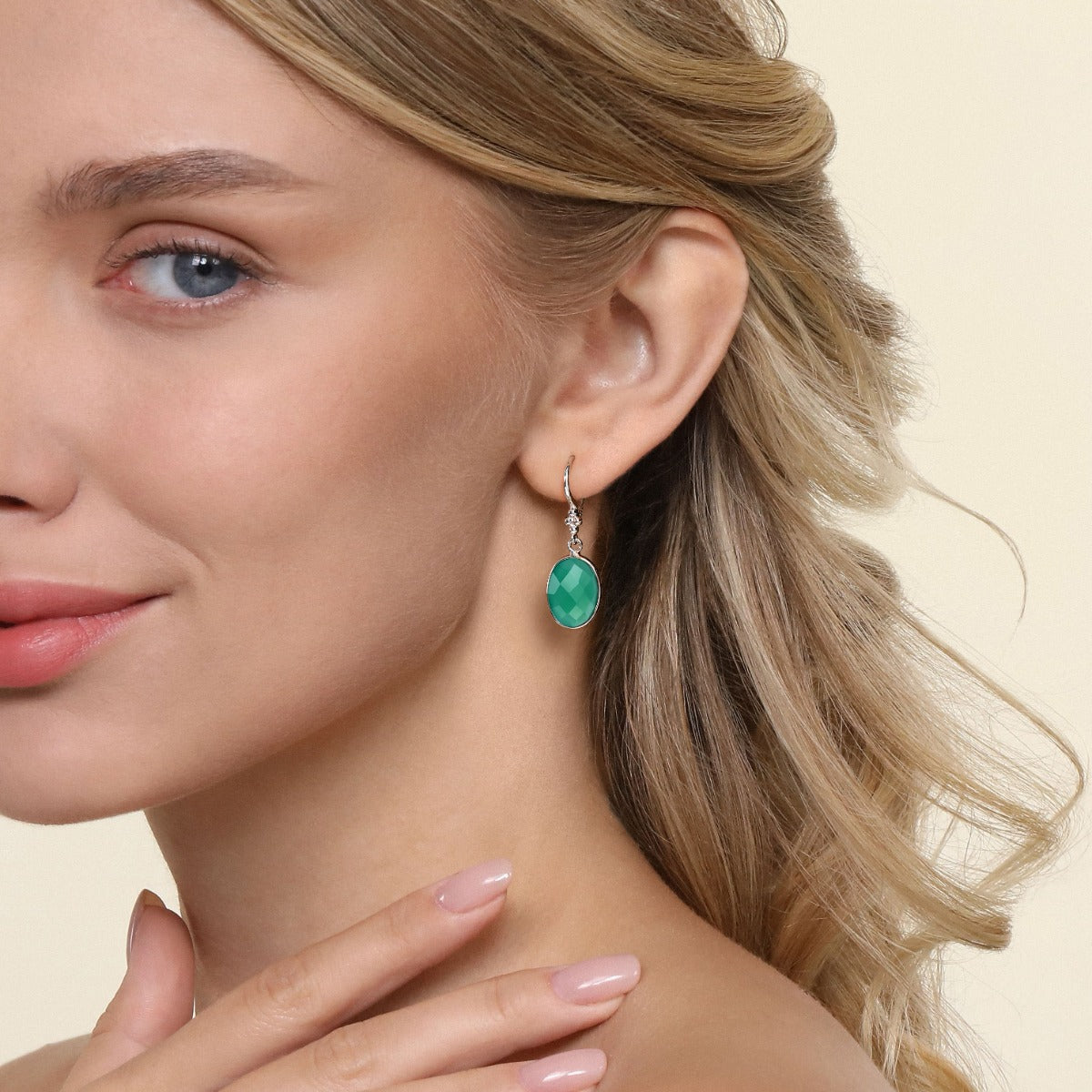 925 Sterling Silver Bujukan and Bezel Green Onyx Drop Earrings
