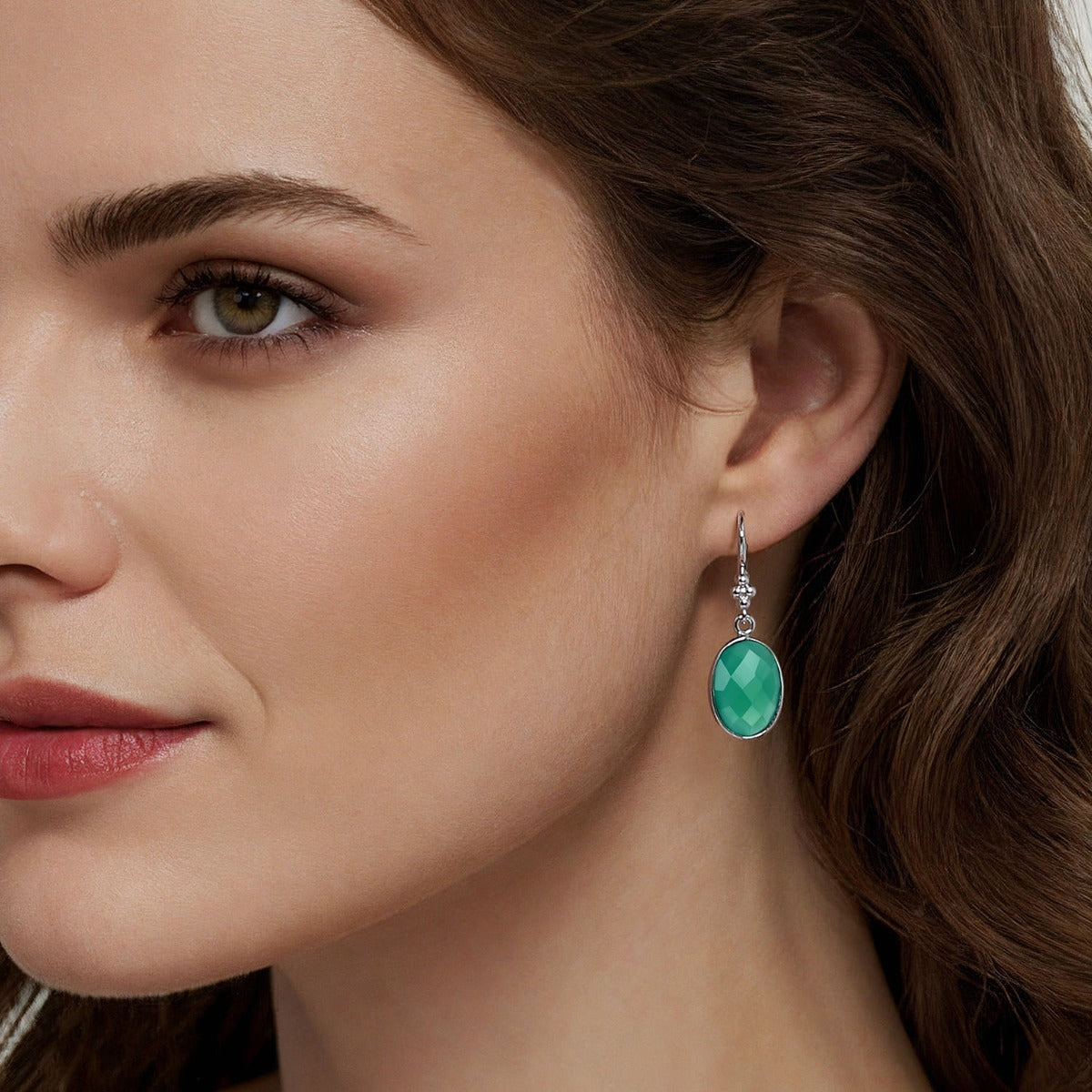925 Sterling Silver Bujukan and Bezel Green Onyx Drop Earrings