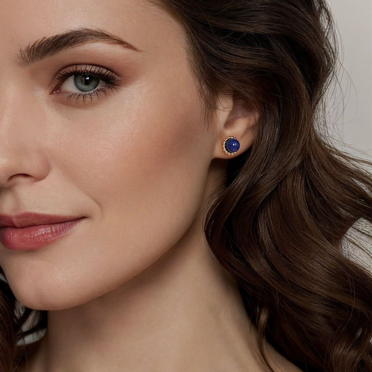14K Yellow Gold Bujukan Lapis Stud Earrings