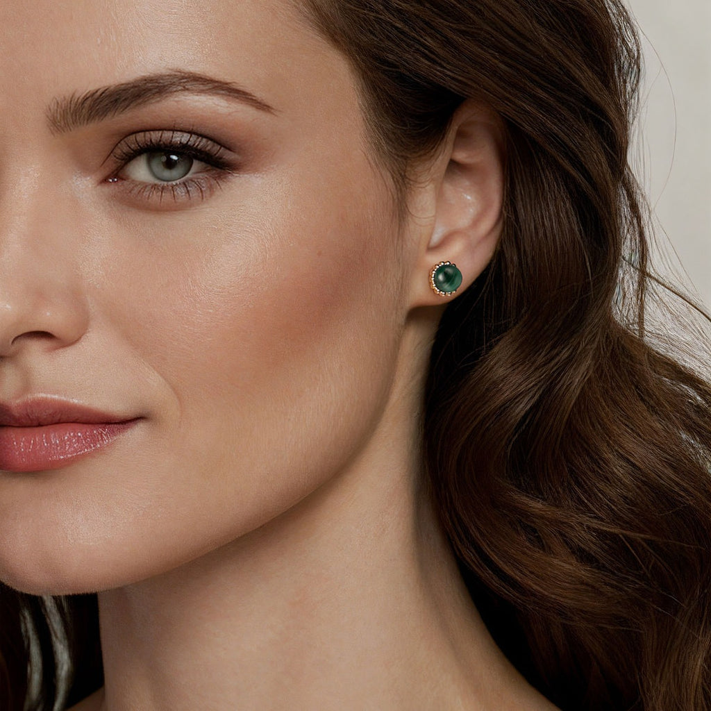 14K Yellow Gold Bujukan Malachite Stud Earrings