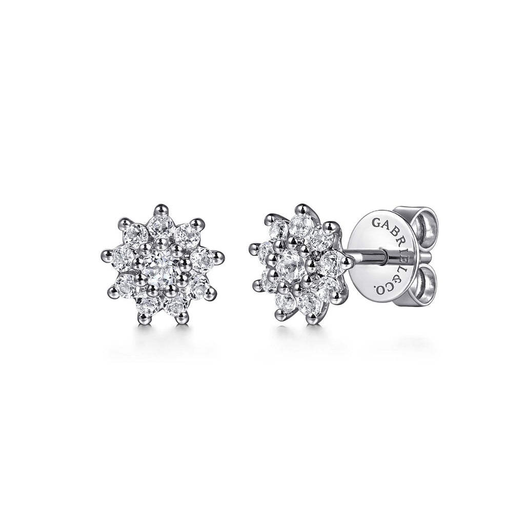 14K White Gold White Sapphire Cluster Stud Earrings