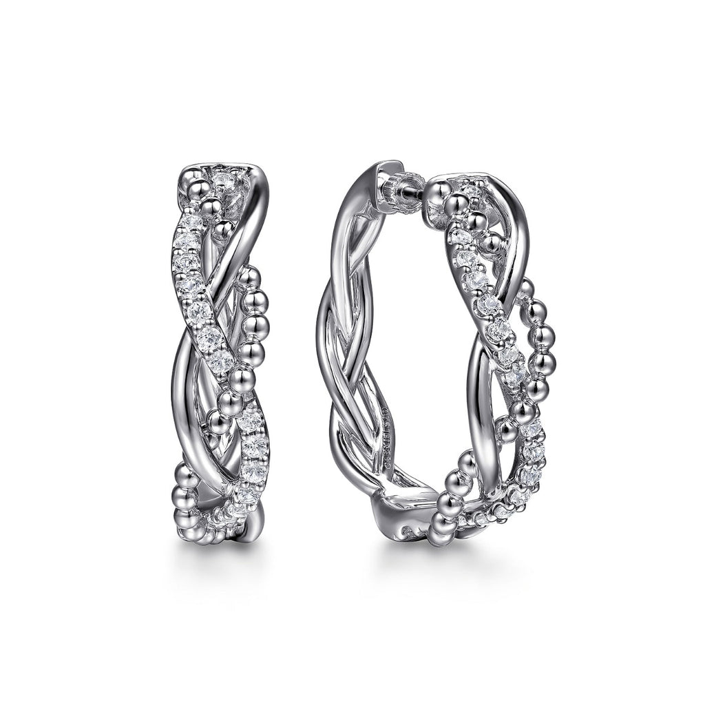 925 Sterling Silver Bujukan White Sapphire 30mm Twisted Intricate Hoop Earrings