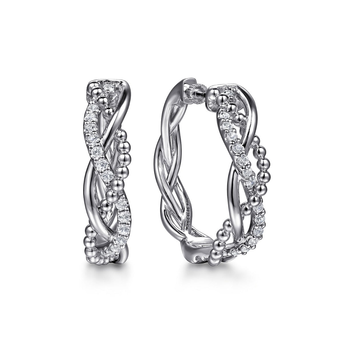 925 Sterling Silver Bujukan White Sapphire 30mm Twisted Intricate Hoop Earrings