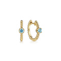 14K Yellow Gold Bujukan Blue Topaz 15mm Huggie Earrings