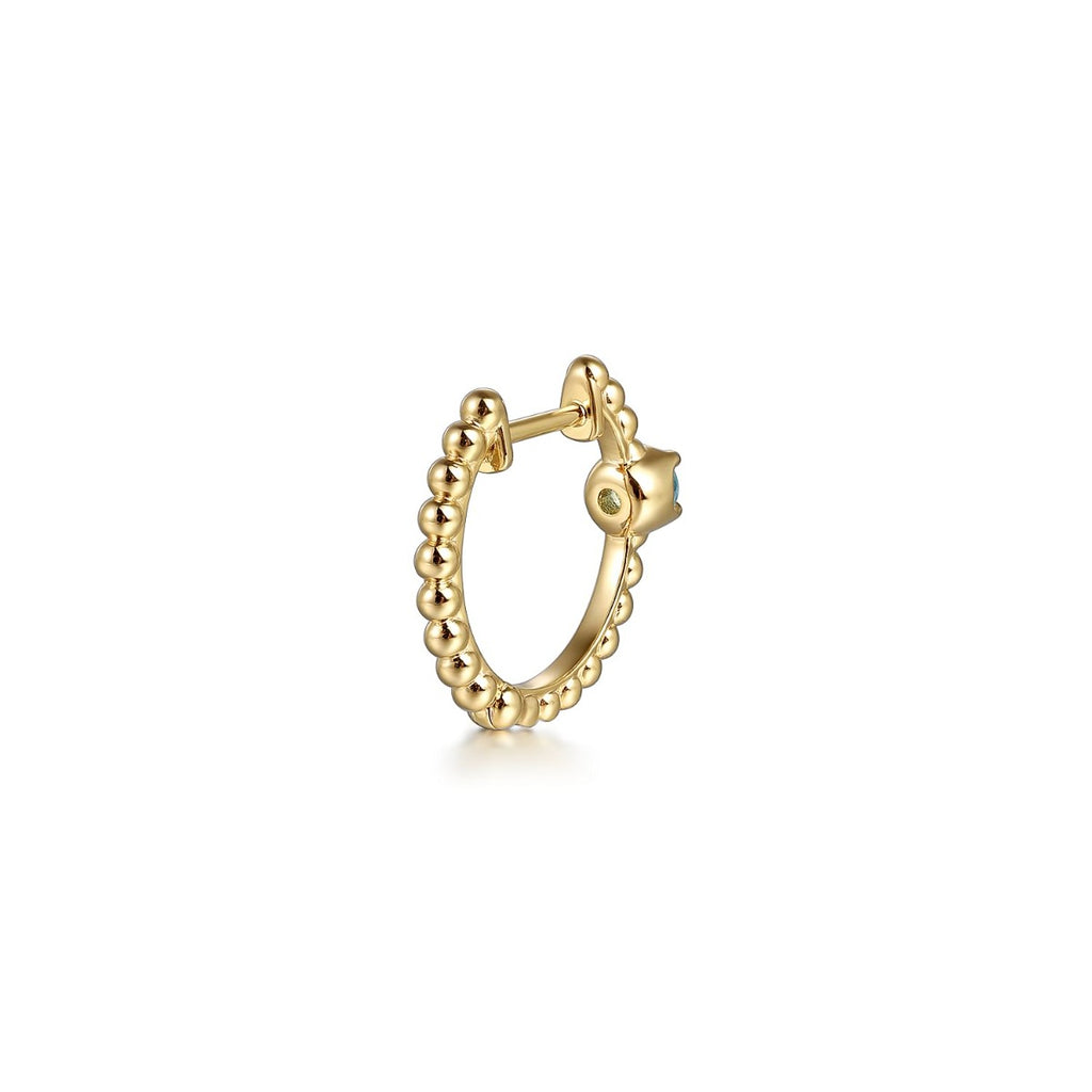 14K Yellow Gold Bujukan Blue Topaz 15mm Huggie Earrings