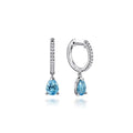 14K White Gold Diamond and Blue Topaz Huggie Drop Earrings