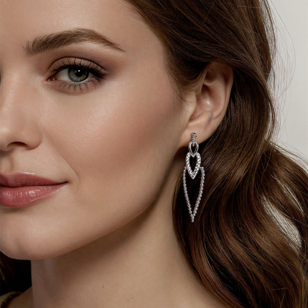 925 Sterling Silver Bujukan Beads and White Sapphire Stud Drop Earrings