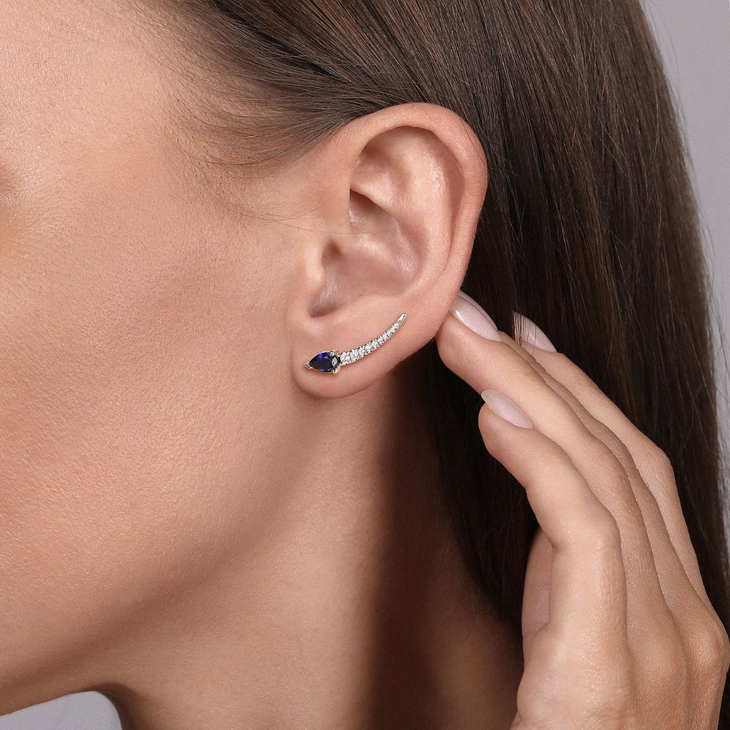 14K White Gold Diamond and Blue Sapphire Stud Earrings