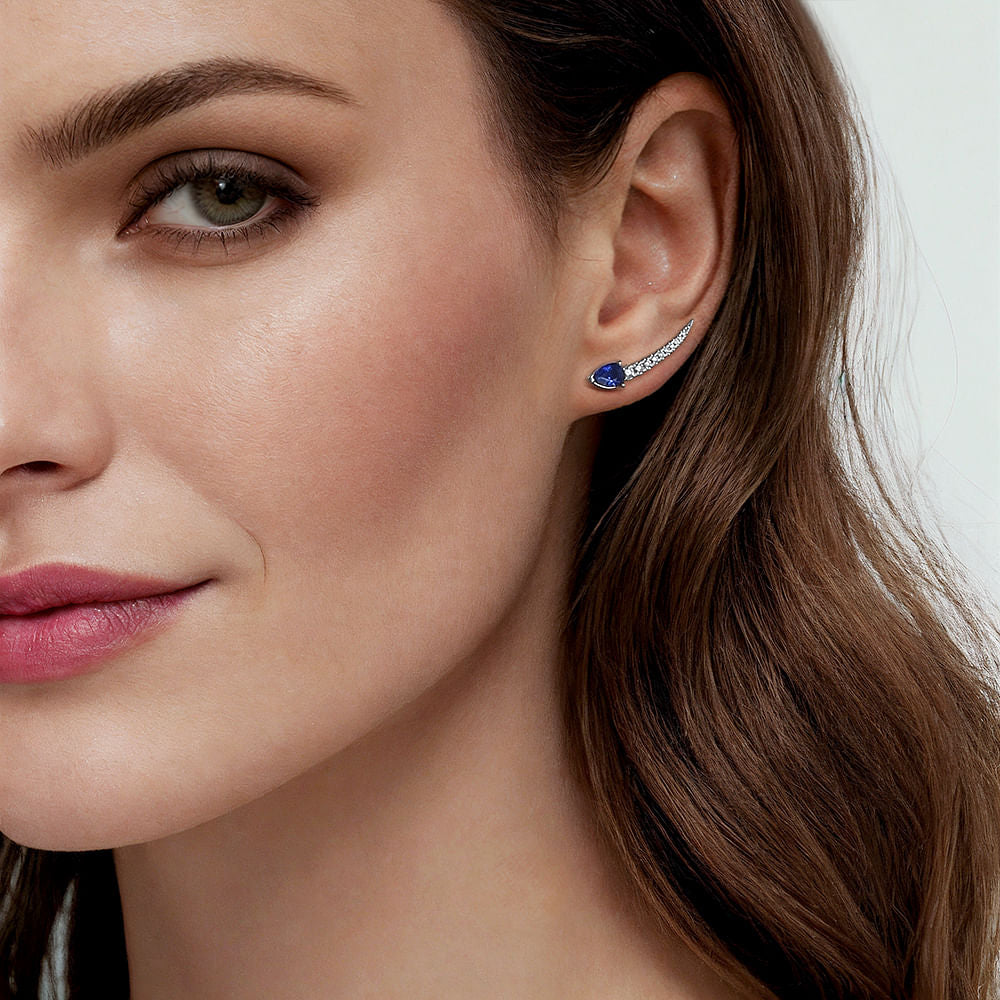 14K White Gold Diamond and Blue Sapphire Stud Earrings