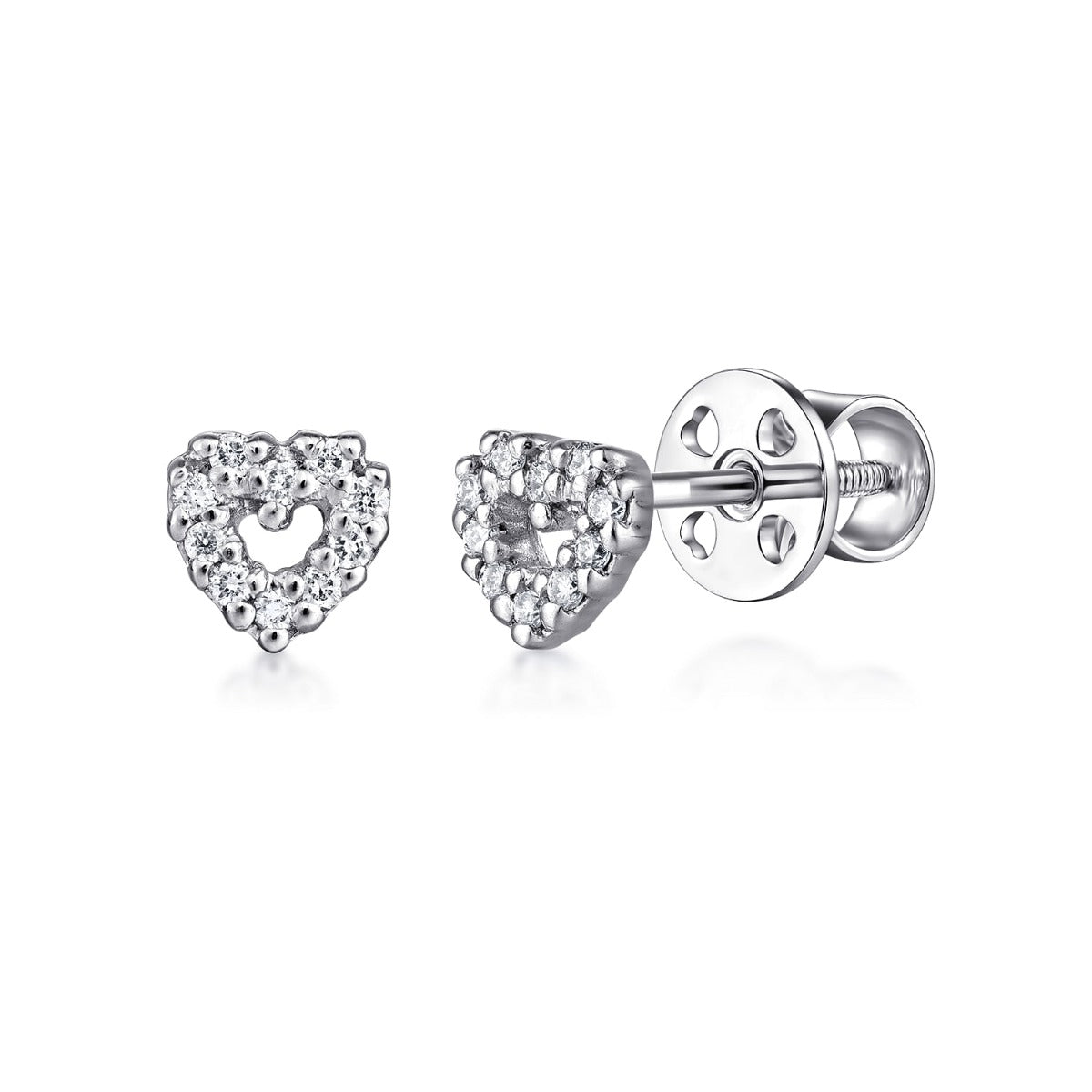 14K White Gold Open Heart Diamond Stud Earrings