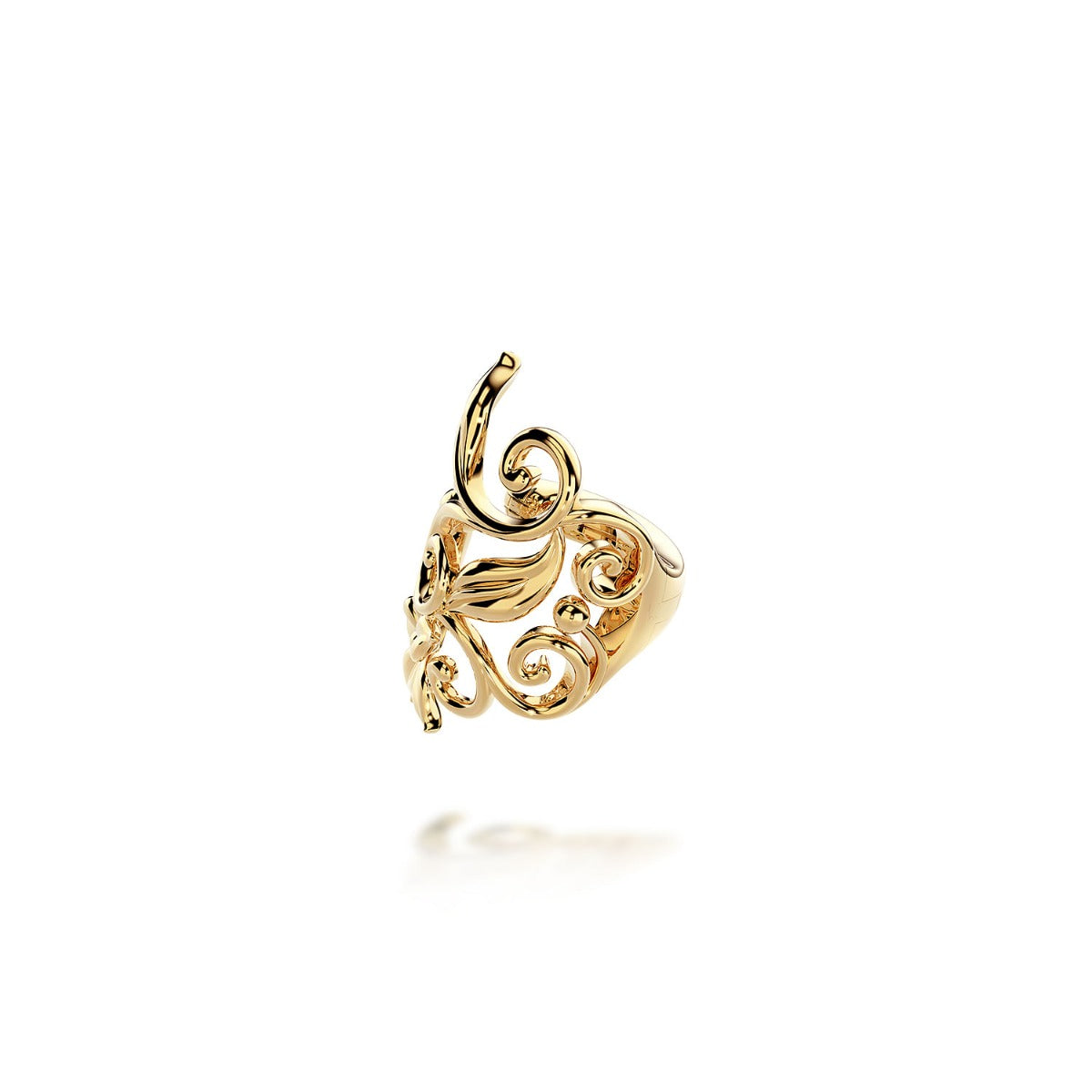 14K Yellow Gold Single Floral Ear Cuff