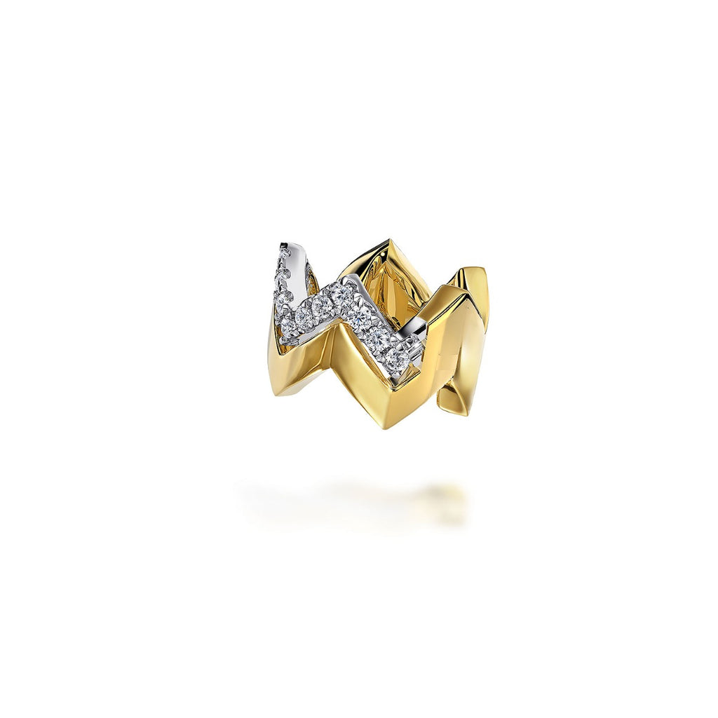 14K White-Yellow Gold Diamond Zig Zag Ear Cuff