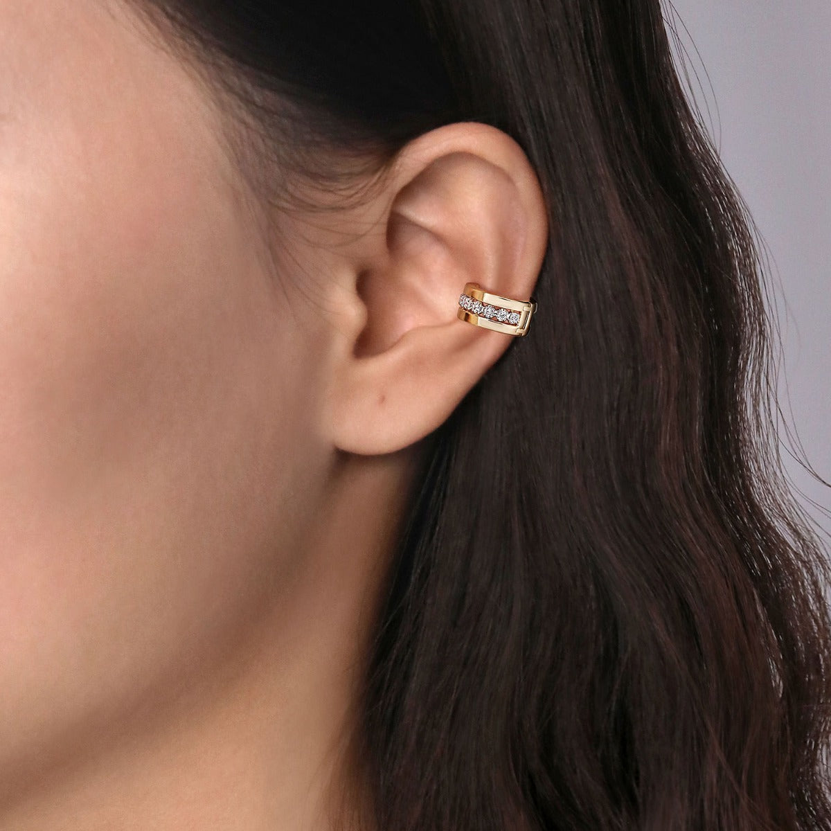 14K Yellow Gold Wide Diamond Ear Cuffs