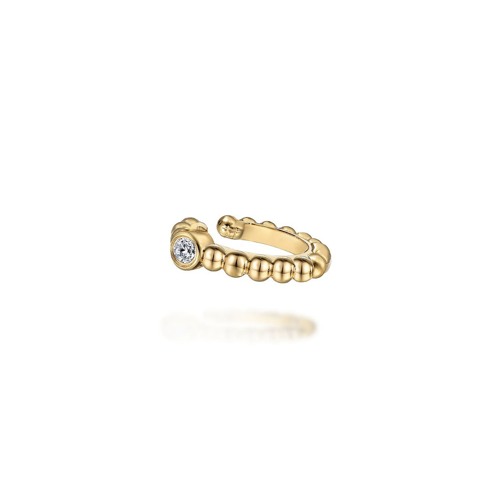14K Yellow Gold Bujukan Bezel Set Diamond Single Ear Cuff