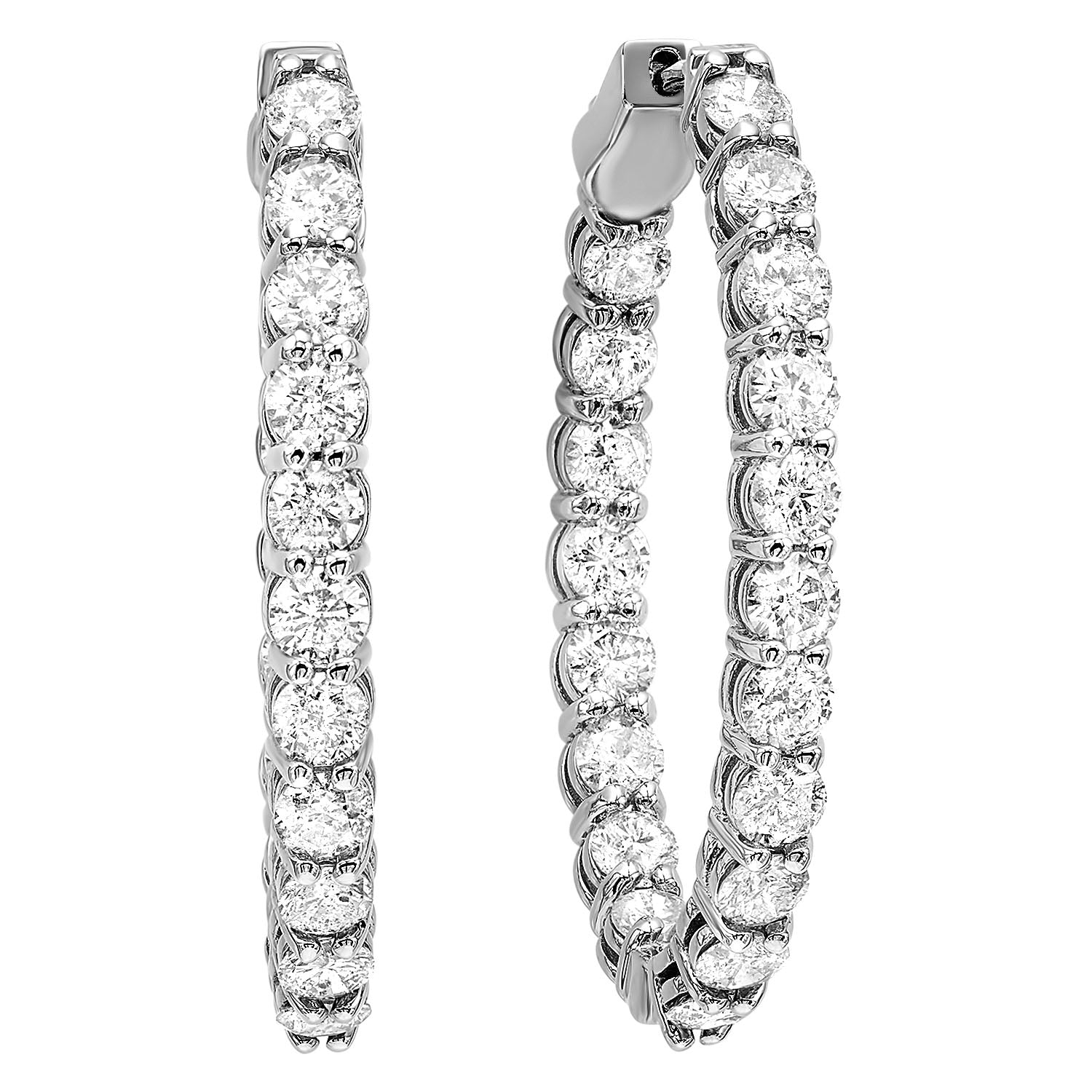 Front View Diamond Hoop Earrings White Gold