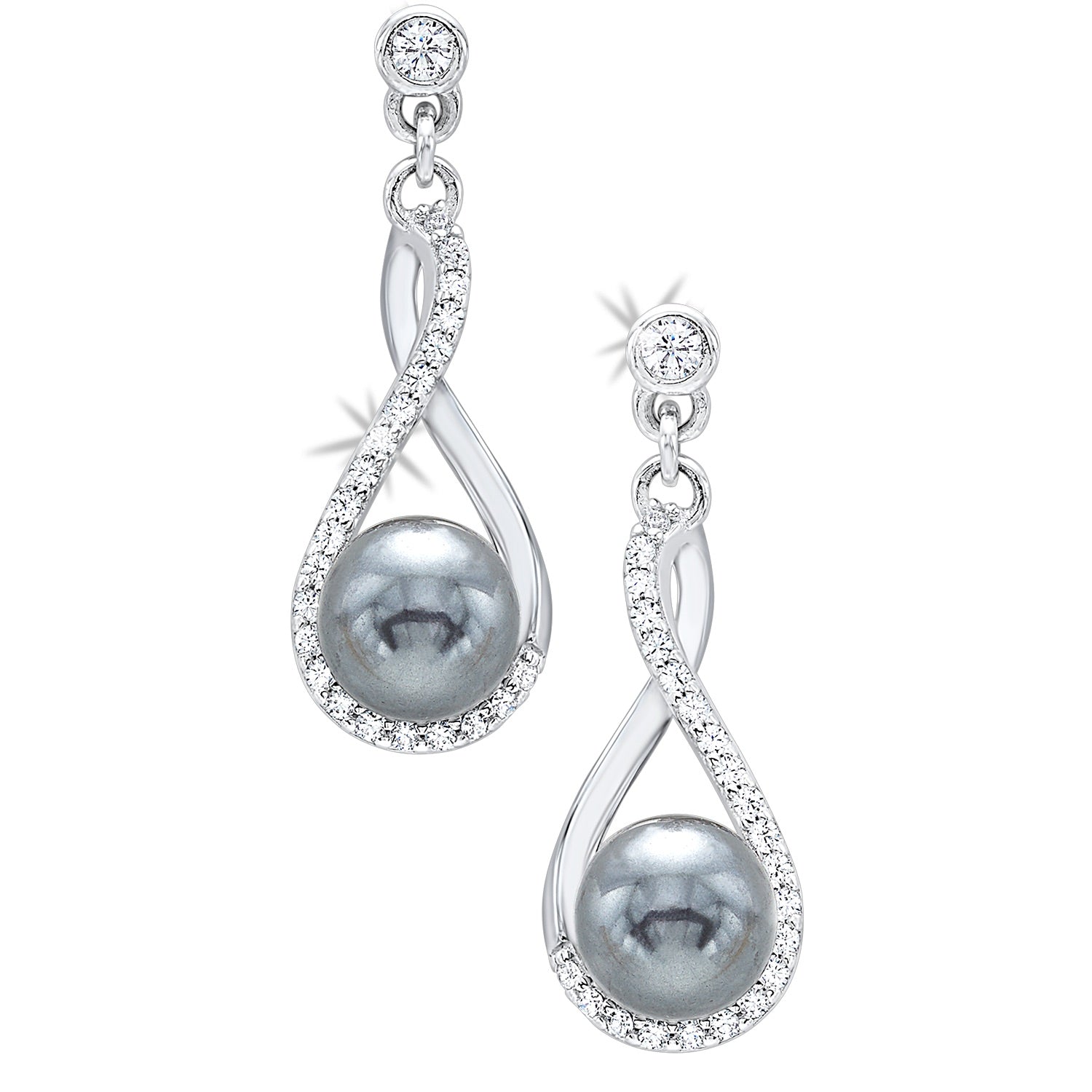 Front View Shell Pearl Drop Earrings In Sterling Silver