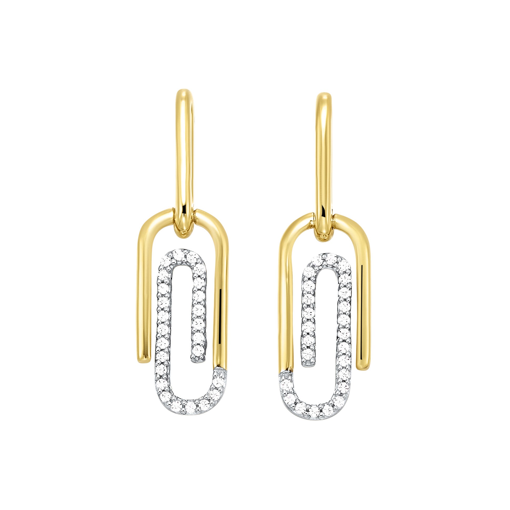 Front View Yellow Gold Diamond Paperclip Earrings
