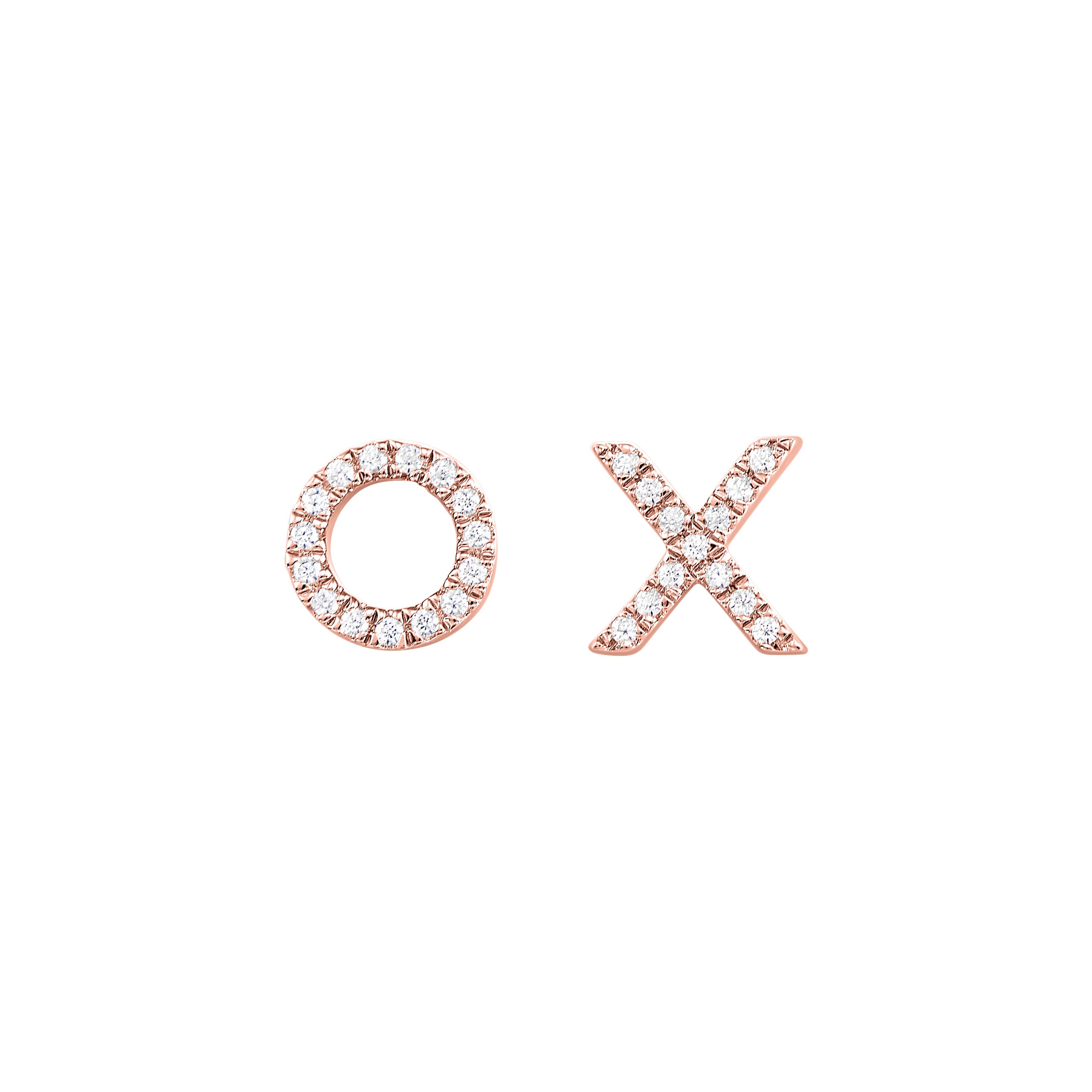 Front View 10k Rose Gold Diamond "X O" Earrings