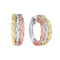 Front View Diamond Triple Rope Hoop Earrings in Tri-Color Gold