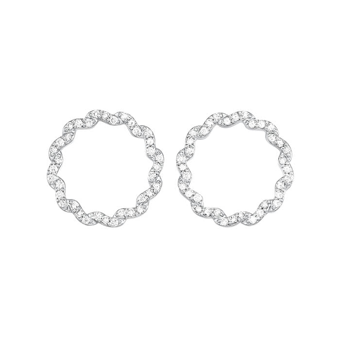 14KT White Gold & Diamond Studded Fashion Earrings   - 1 ctw