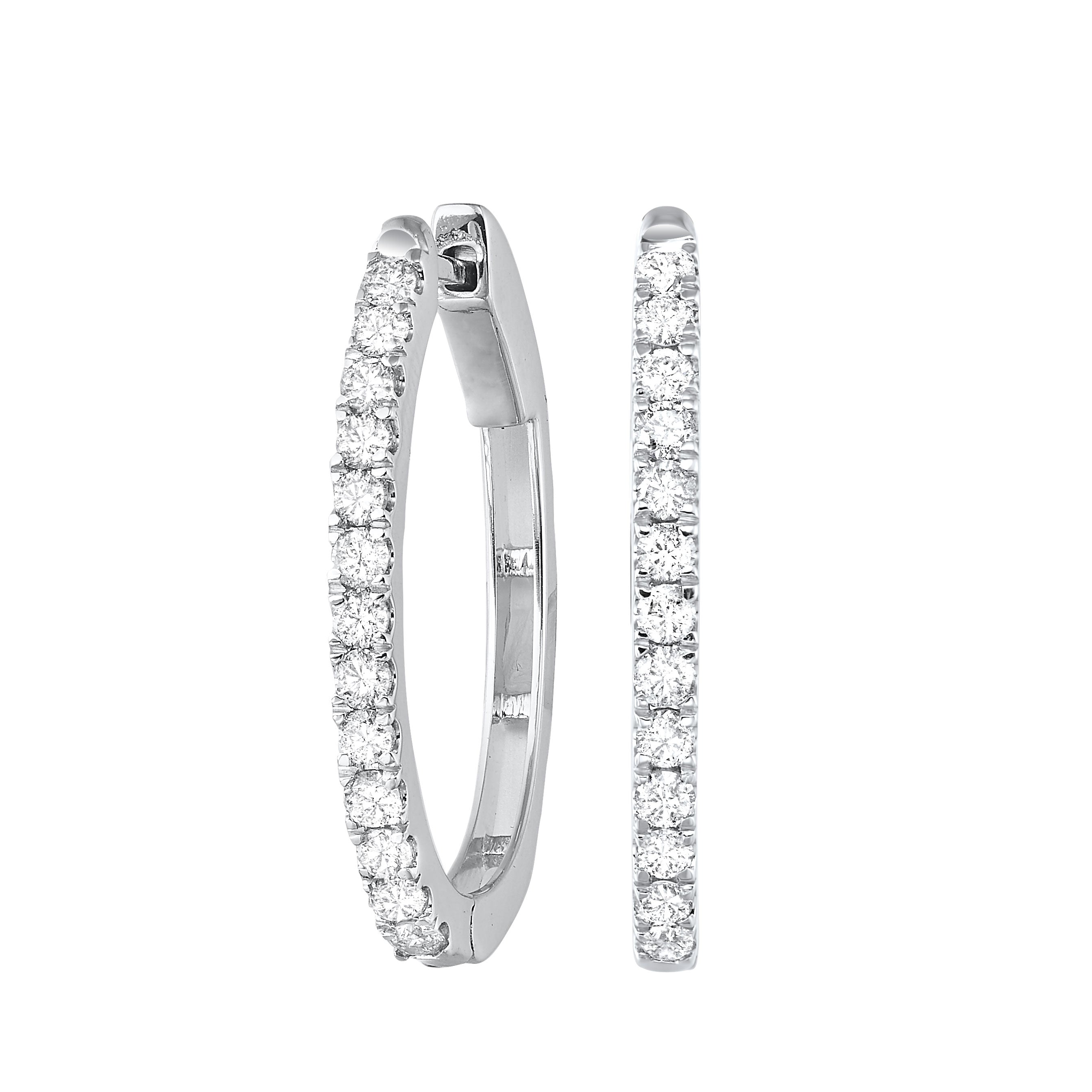 Front View 1.0tdw Diamond Oval Hoop Earrings