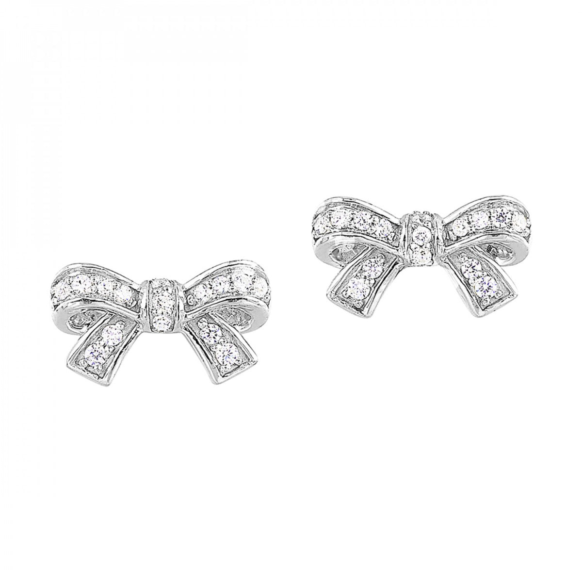 White Gold Diamond Bow Tie Earrings 1/7 CTW