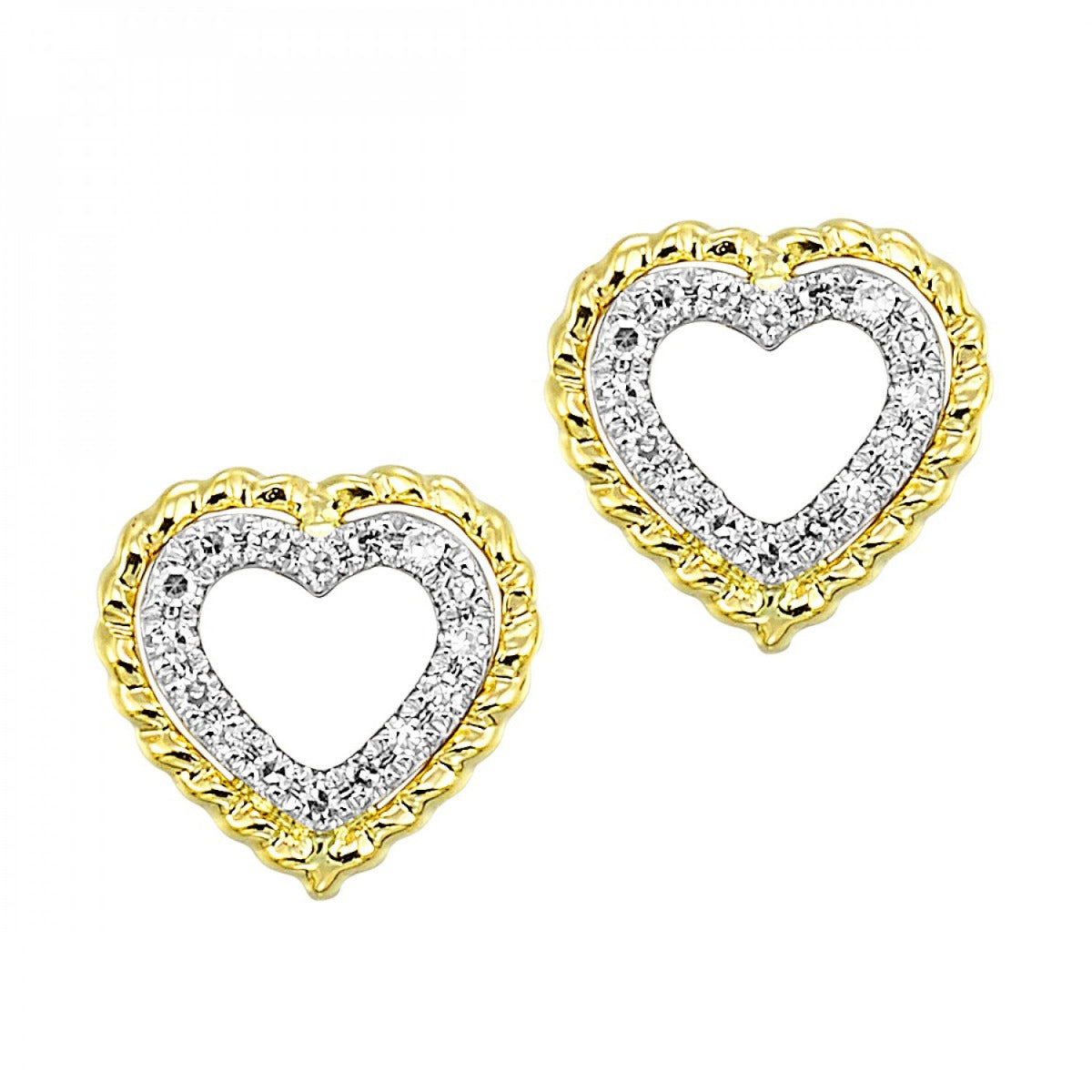 14k Yellow Gold .05ctw Diamond Heart Earrings