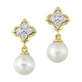 14K YG 1/5 ct. tw. Diamond & Pearl Floral Dangle Earring
