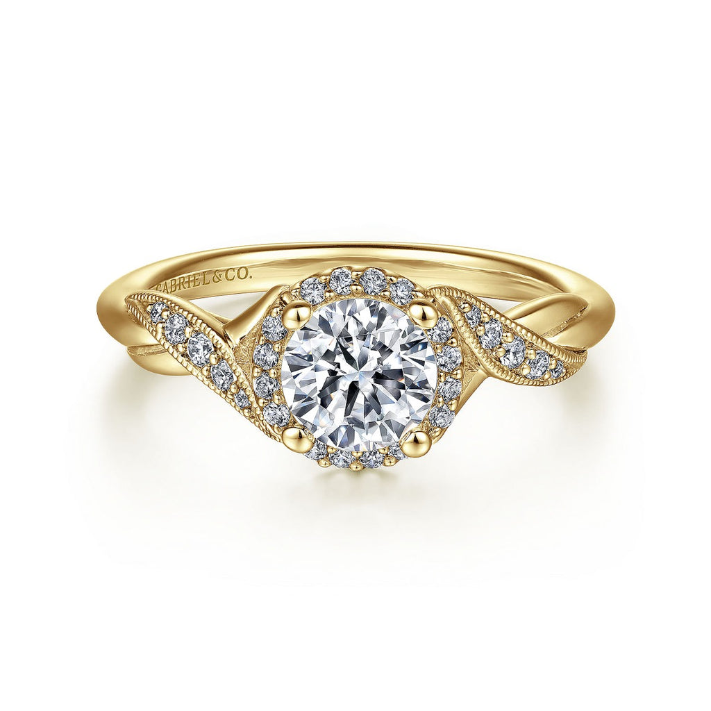 Shae - Vintage Inspired 14K Yellow Gold Round Halo Semi-Mount Ring
