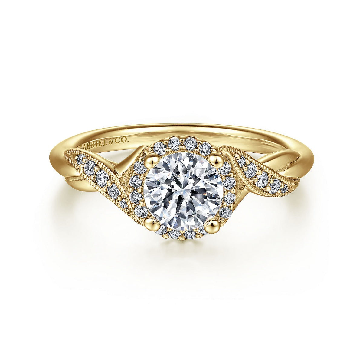 Shae - Vintage Inspired 14K Yellow Gold Round Halo Semi-Mount Ring