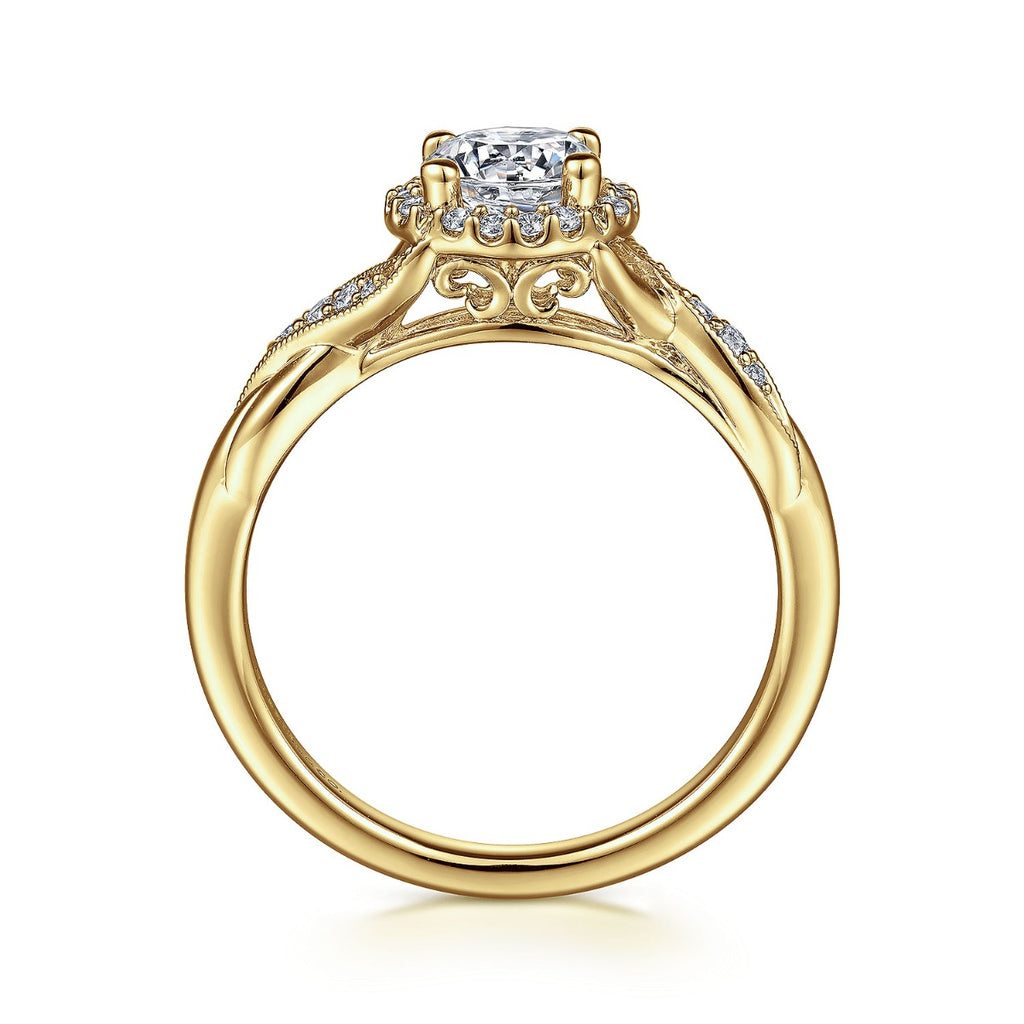 Shae - Vintage Inspired 14K Yellow Gold Round Halo Semi-Mount Ring