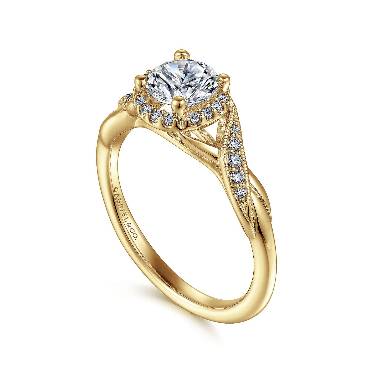 Shae - Vintage Inspired 14K Yellow Gold Round Halo Semi-Mount Ring