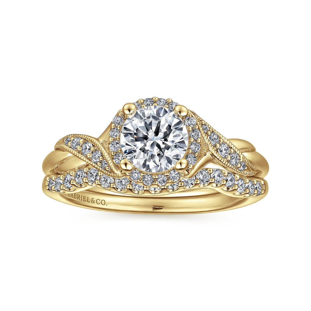 Shae - Vintage Inspired 14K Yellow Gold Round Halo Semi-Mount Ring