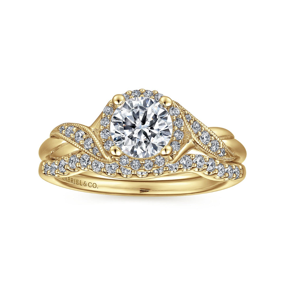 Shae - Vintage Inspired 14K Yellow Gold Round Halo Semi-Mount Ring